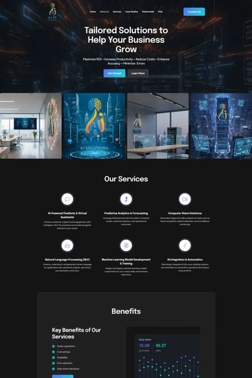 Alif AI Solutions website — built by Fakhar e Mustafa