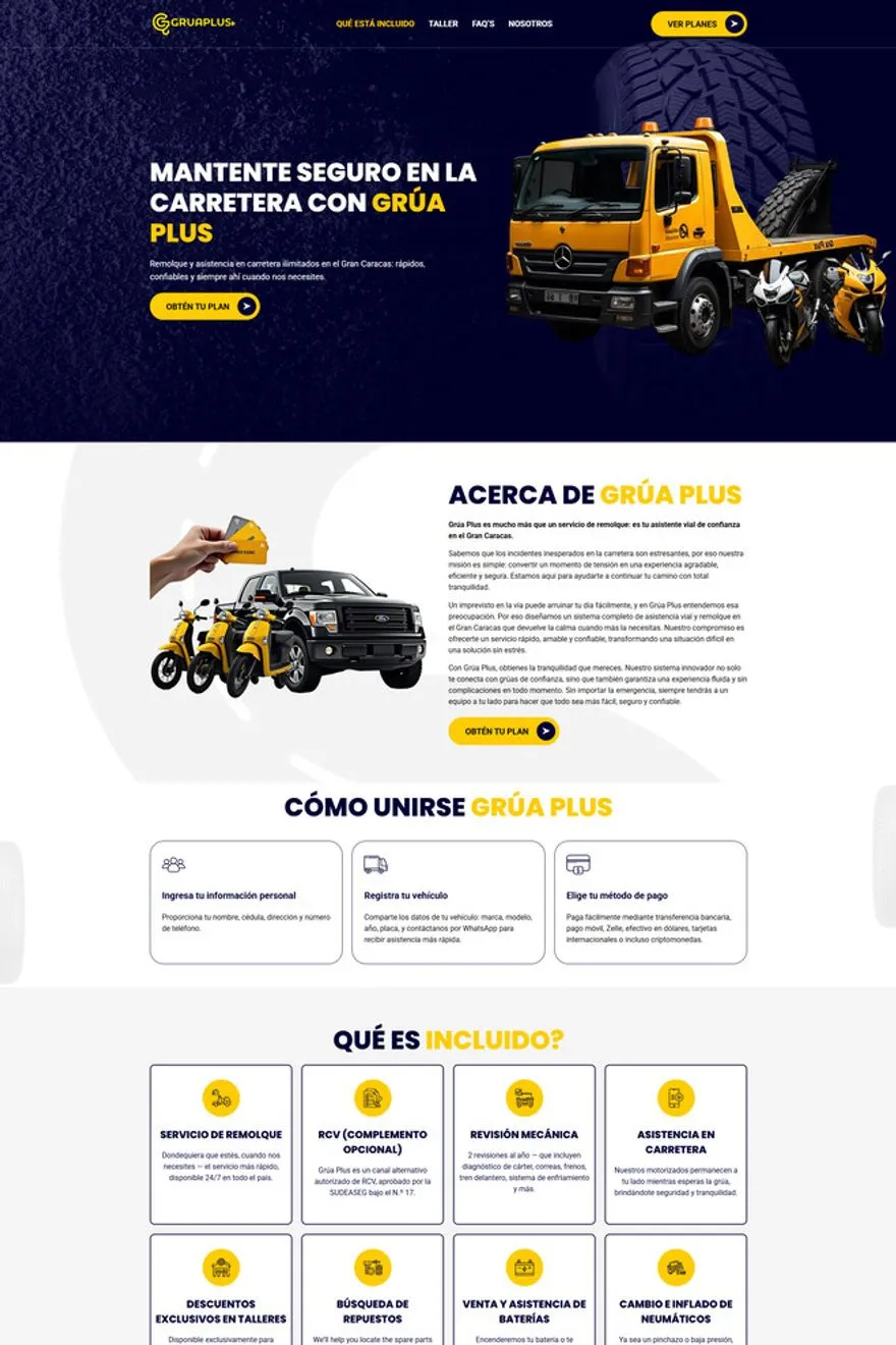 Grúa Plus website — built by Fakhar e Mustafa